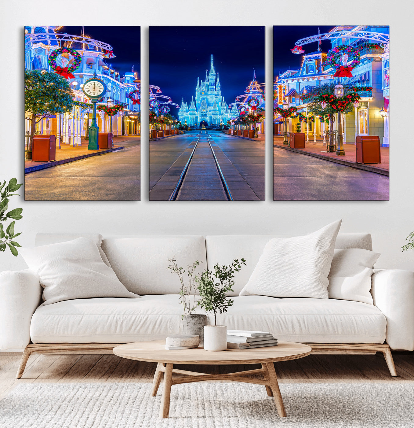 12470-MGV-CV-36X24-Disney Castle Wall Art – Large Magic Kingdom Canvas Artwork, Fairytale Design, Kids Room Christmas Decor for Home, Office