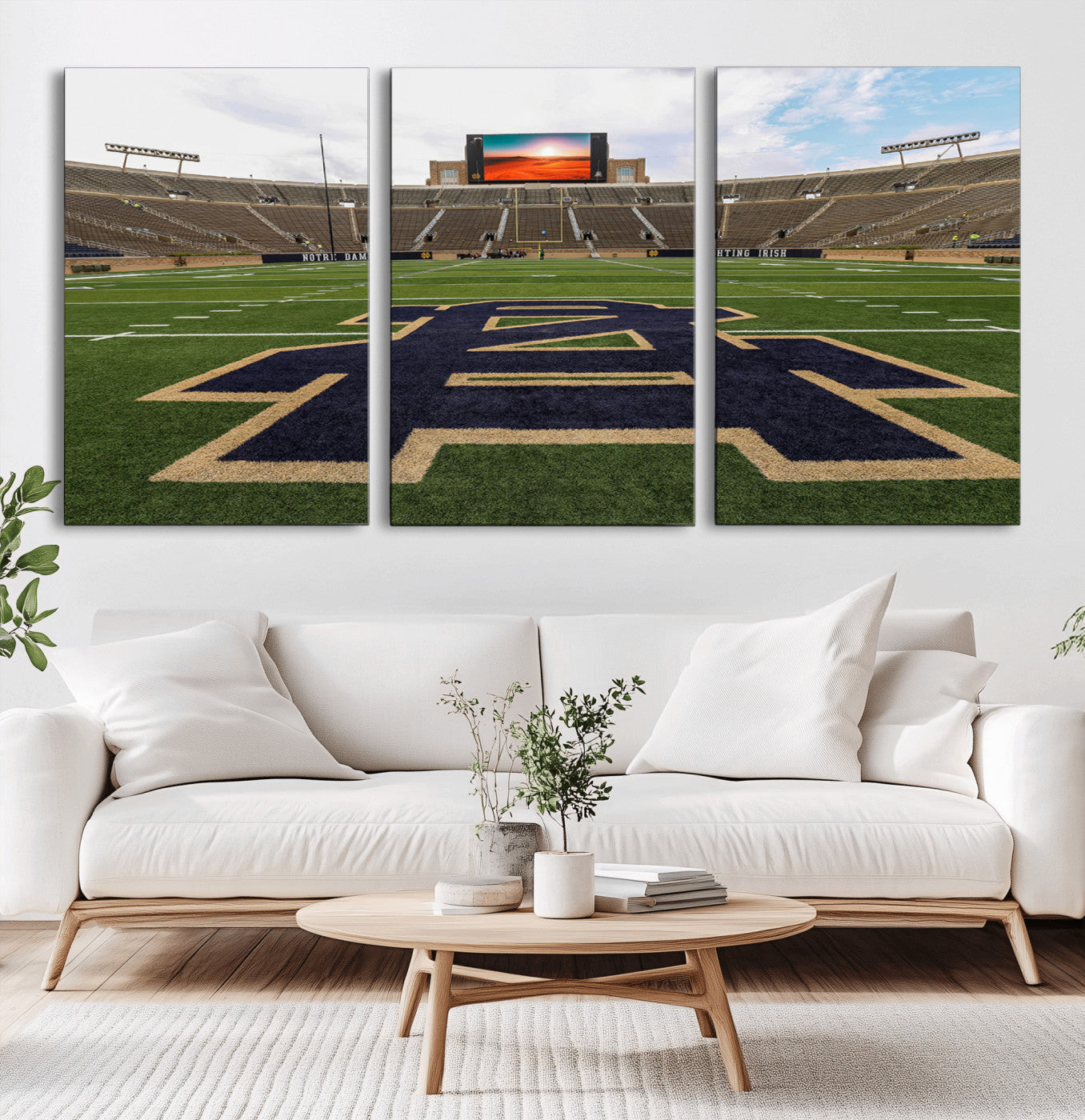 MGV-CV-60X30-3P - Notre Dame Stadium Giclee Canvas Print | Triptych Wall Art Featuring Iconic Notre Dame Football Field | Ready-to-Hang Sports Stadium Decor