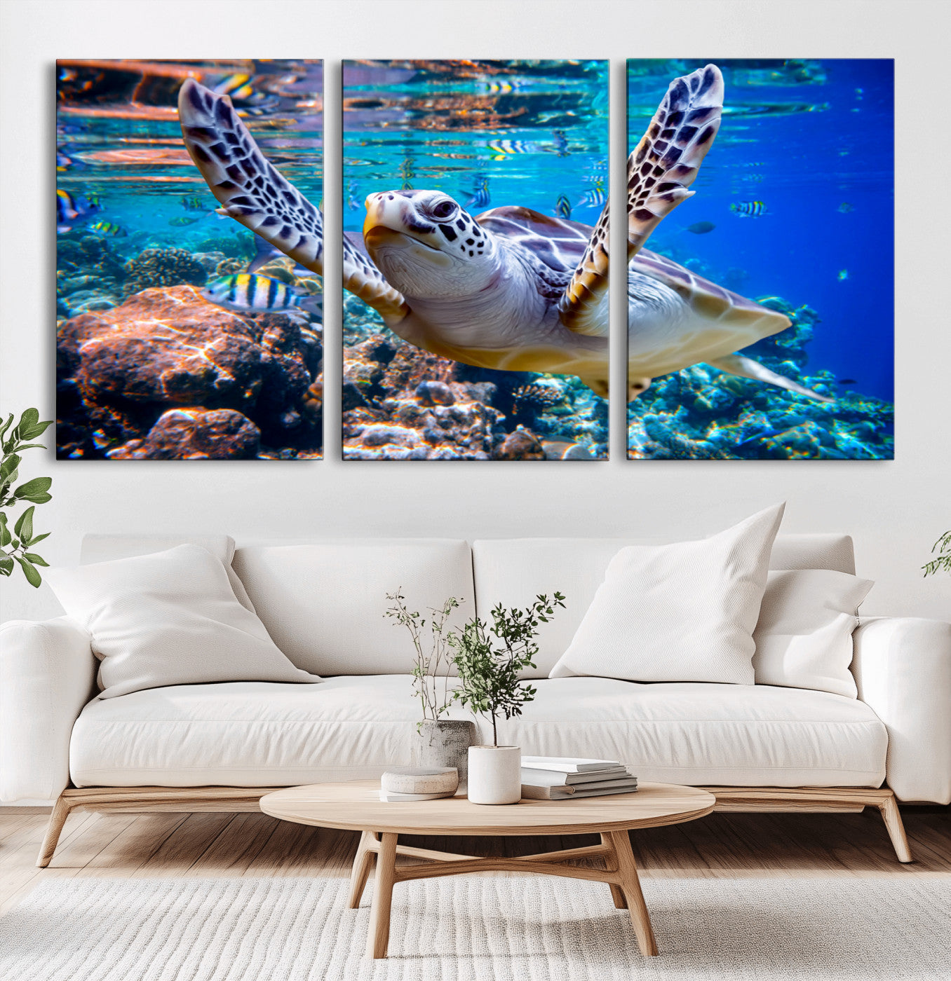 MGV-CV-60X30-3P - Underwater Sea Turtle Wall Art Canvas Print – Vibrant Ocean Coral Reef Décor, Ready to Hang