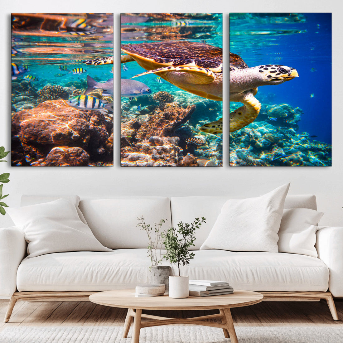 Sea Turtle Wall Art Canvas Print | Vibrant Ocean Coral Reef Decor, Ready to Hang