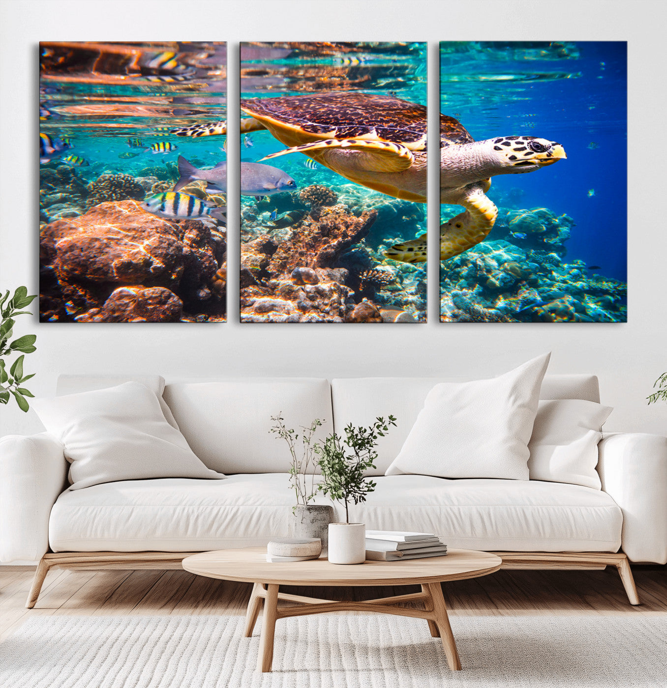 MGV-CV-60X30-3P - Sea Turtle Wall Art Canvas Print – Vibrant Ocean Coral Reef Décor, Ready to Hang
