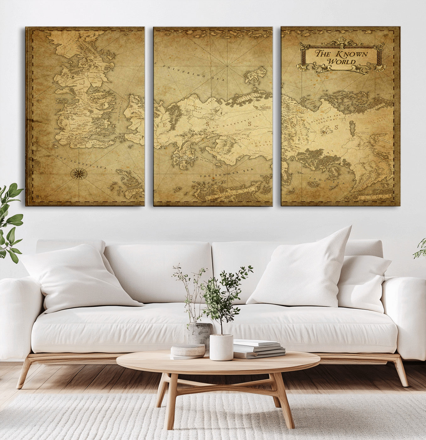 MGV-CV-60X30-3P - Vintage Game of Thrones Map Wall Art | Westeros and Essos Antique Style Print | The Known World in