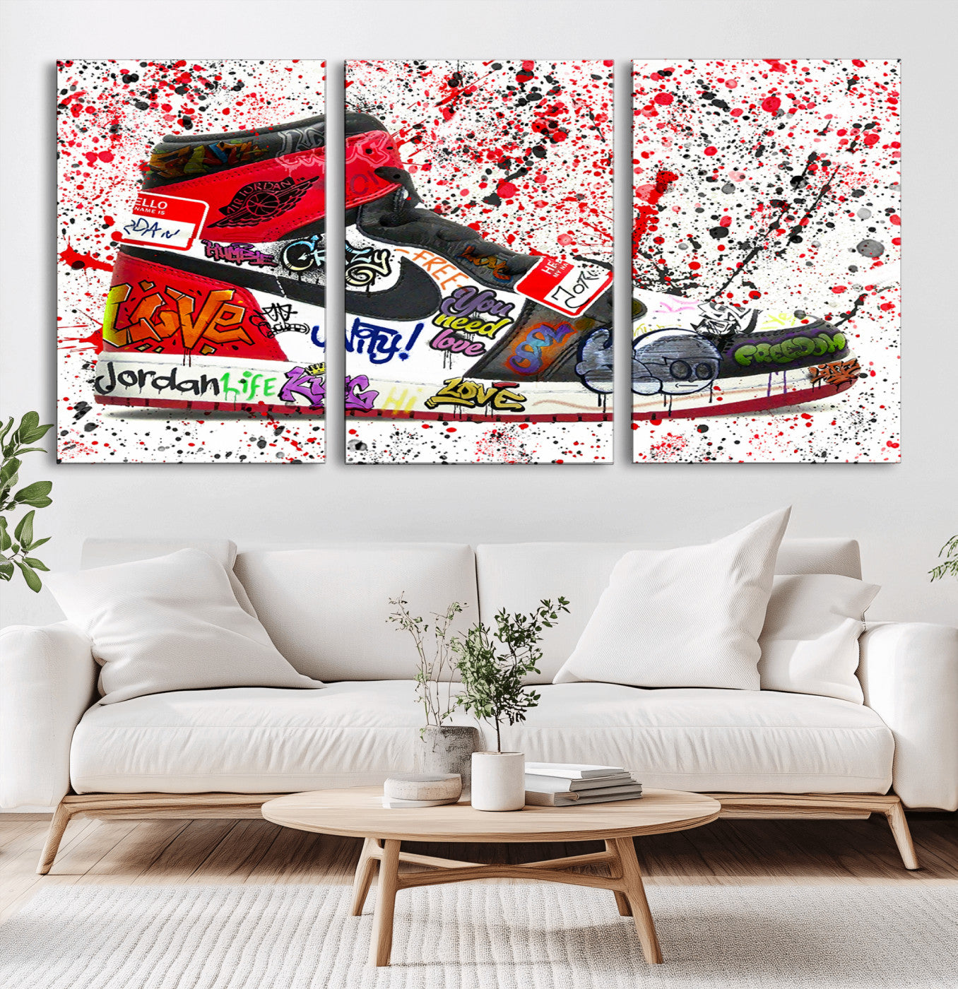 MGV-CV-60X30-3P - Jordan Shoes Graffiti Wall Art Canvas Print- Jordan Graffiti Canvas Wall Art - Framed Perfect for