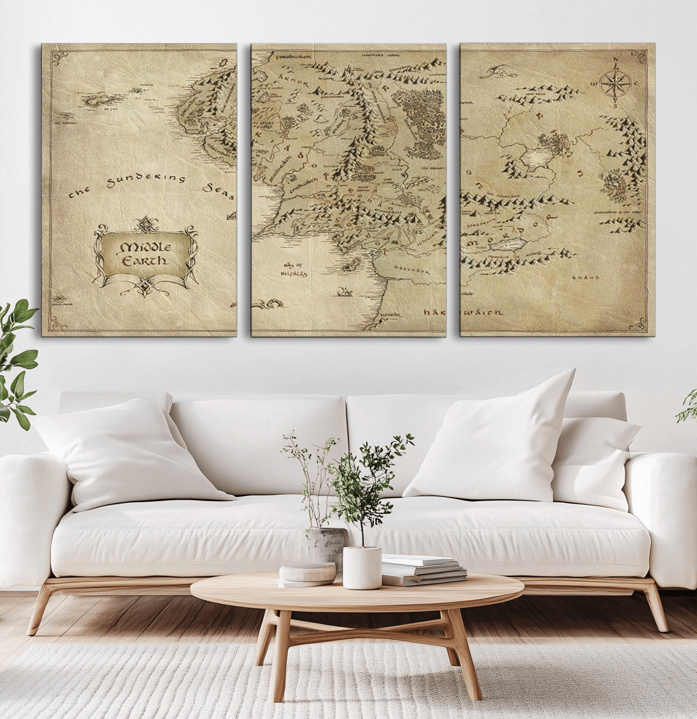 MGV-CV-60X30-3P - Lord Of The Rings Middle Earth Map Canvas Wall Art Print, Vintage Style Lord of the Rings Wall Art
