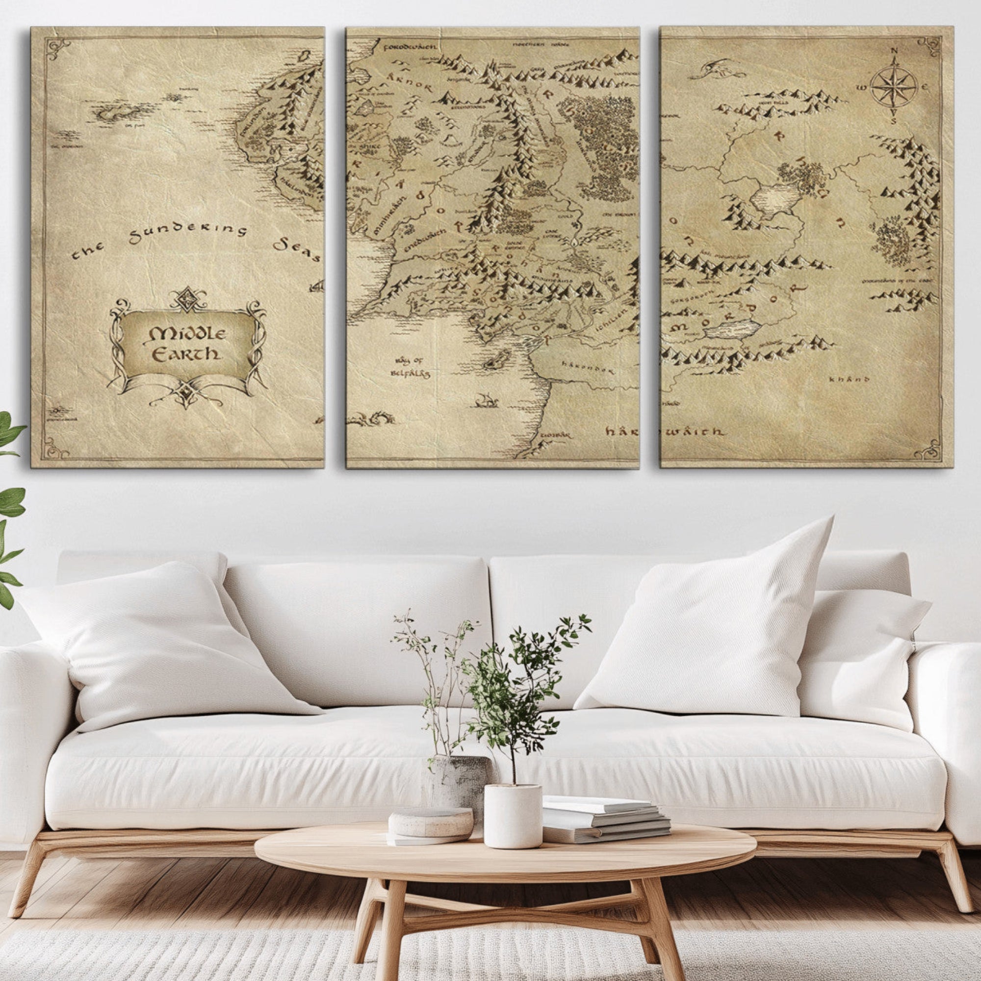 21784-MGV-CV-36X24-Vintage Middle Earth Map Wall Art Canvas – Lord of the Rings Inspired Framed Map Print, Classic Fantasy Decor for Home, Office