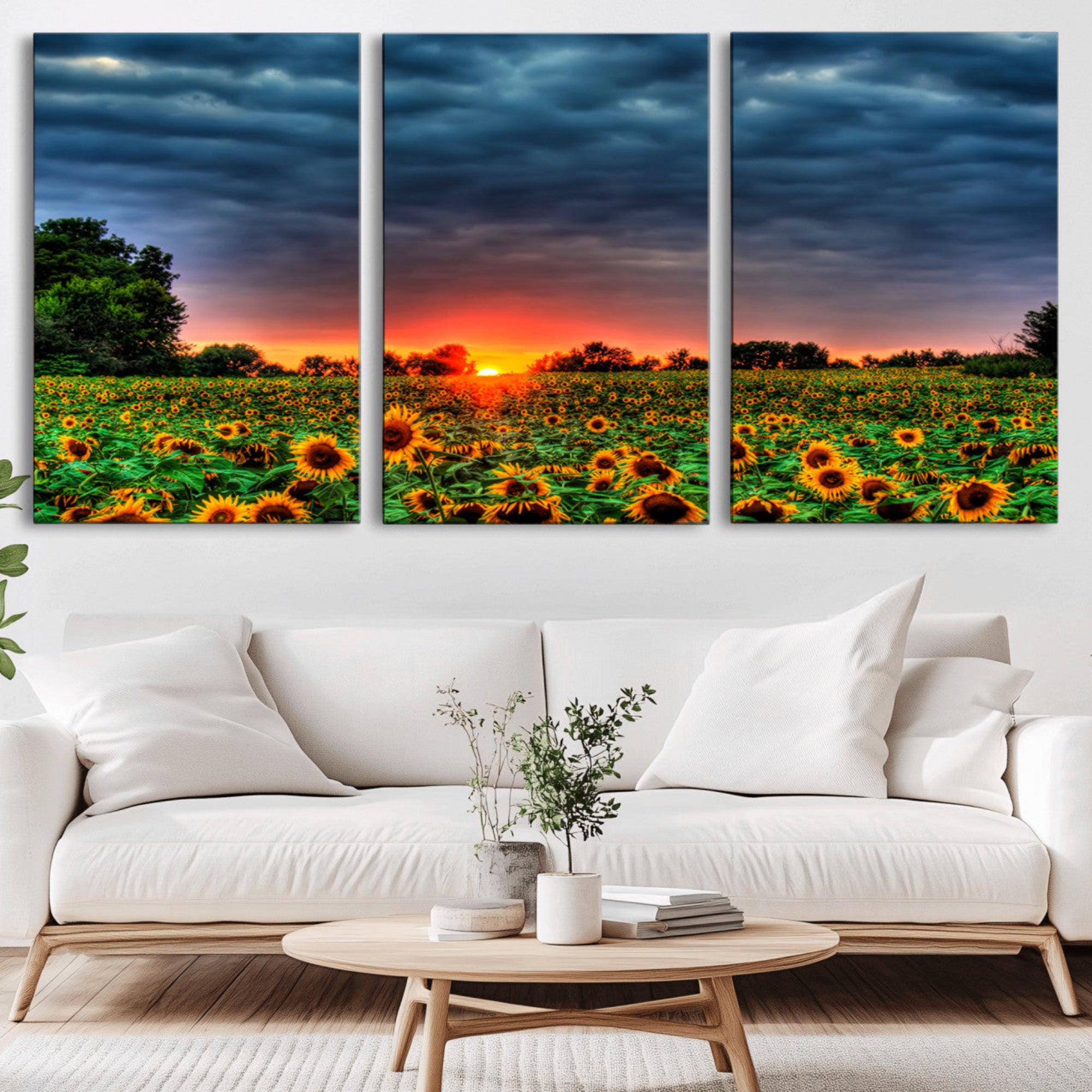 45045-MGV-CV-36X24-Golden Sunflower Field at Sunset – Breathtaking Sky and Vibrant Flowers, Ready to Hang Wall Art