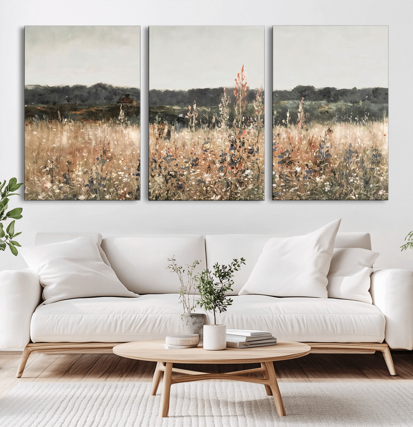 MGV-CV-60X30-3P - Rustic Field Landscape Wall Art Print, Giclee Canvas Wall Art for Modern Homes, Warm Meadow and