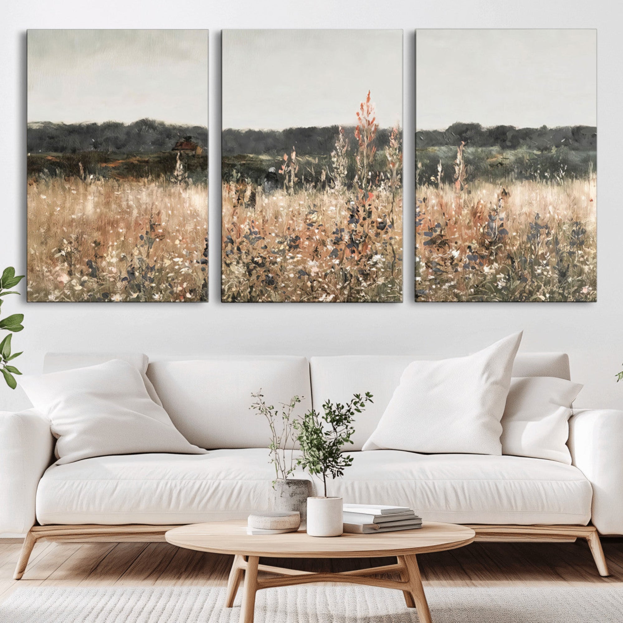 16595-MGV-CV-36X24-Rustic Field Landscape Wall Art Print, Giclee Canvas Wall Art for Modern Homes, Warm Meadow and