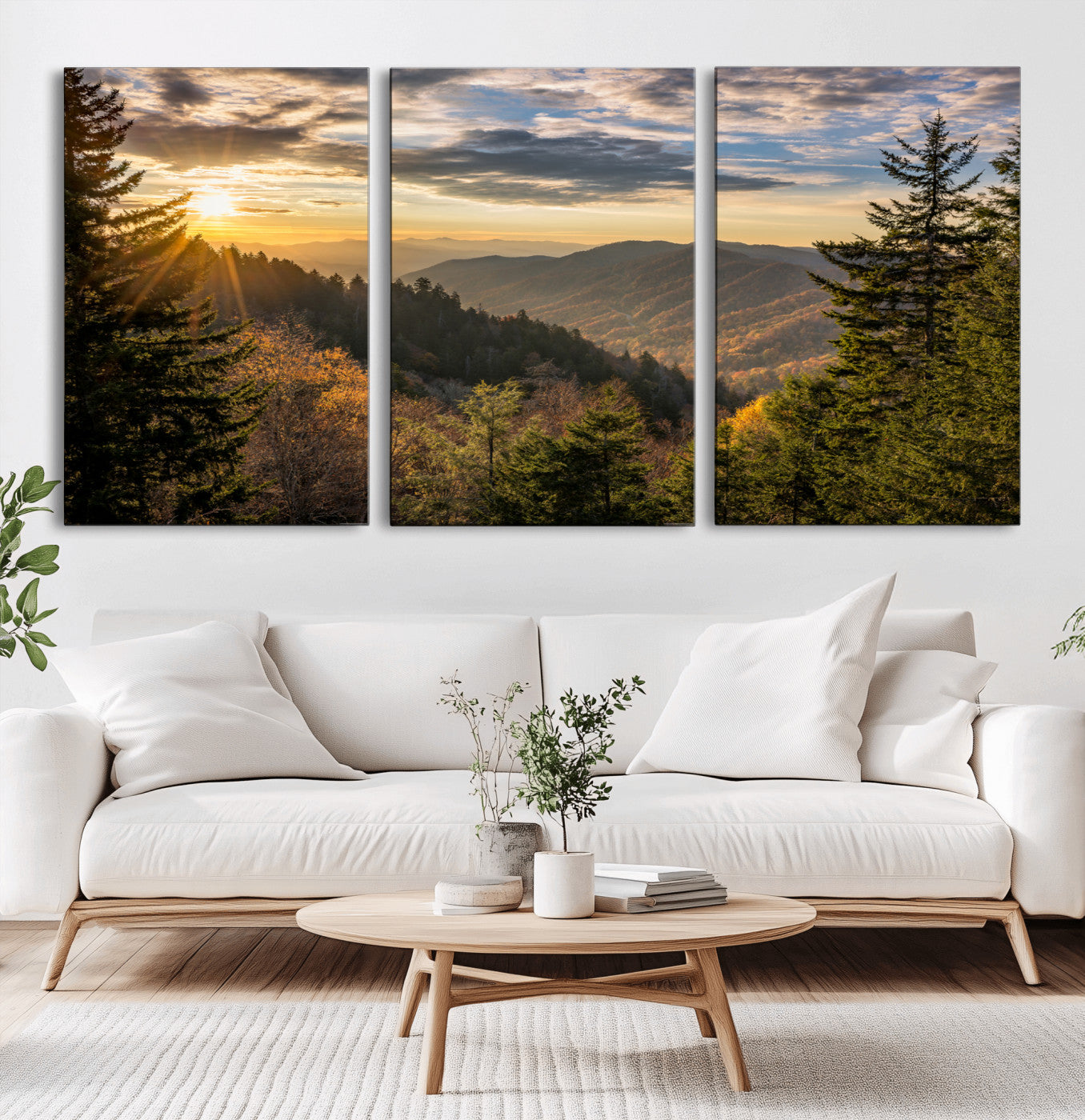 MGV-CV-60X30-3P - Sunrise Over the Smoky Mountains Canvas Wall Art – Breathtaking Scenic Landscape Photography in a