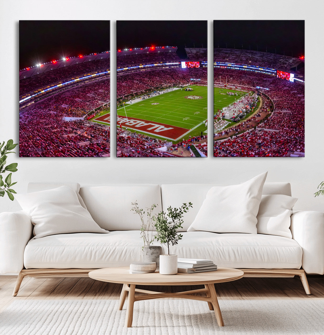 MGV-CV-60X30-3P - Bryant-Denny Stadium Night Game Triple Canvas Wall Art - Alabama Crimson Tide Football Match