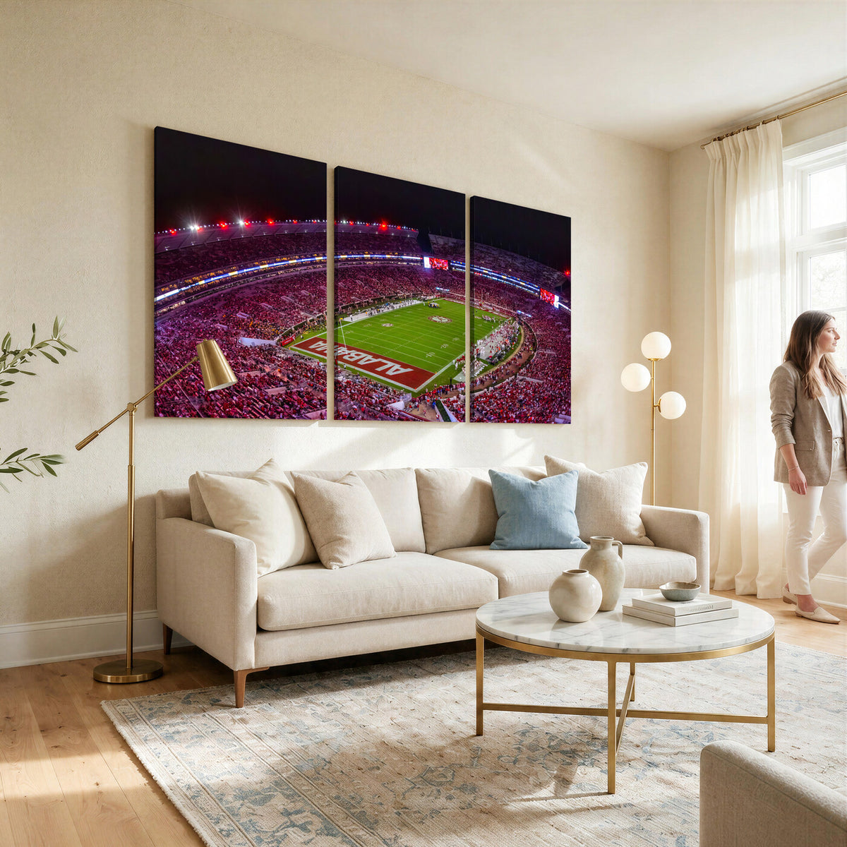 11343-MGV-CV-36X24 - Bryant-Denny Stadium Night Game Triple Canvas Wall Art | Alabama Crimson Tide Football