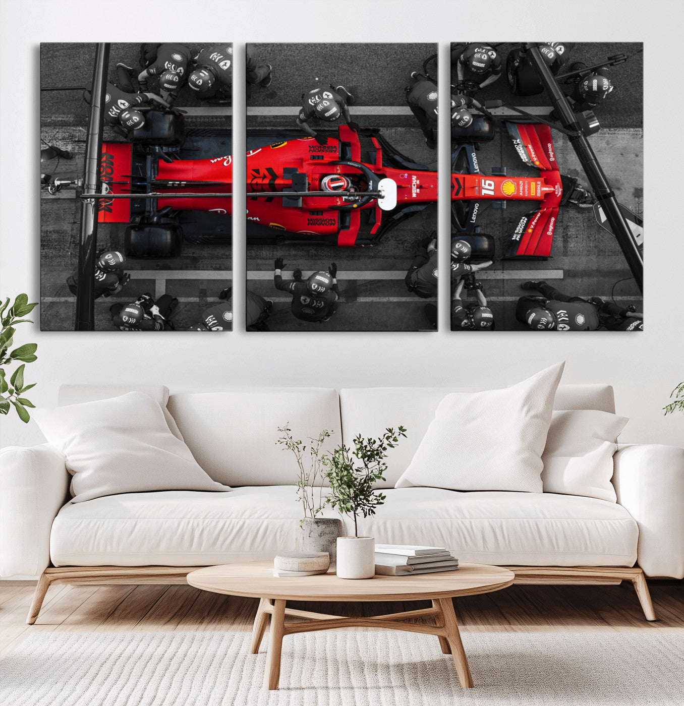 MGV-CV-60X30-3P - Ferrari Pit Stop Canvas Wall Art – Precision and Speed Captured in Bold Motorsport Imagery – Ready