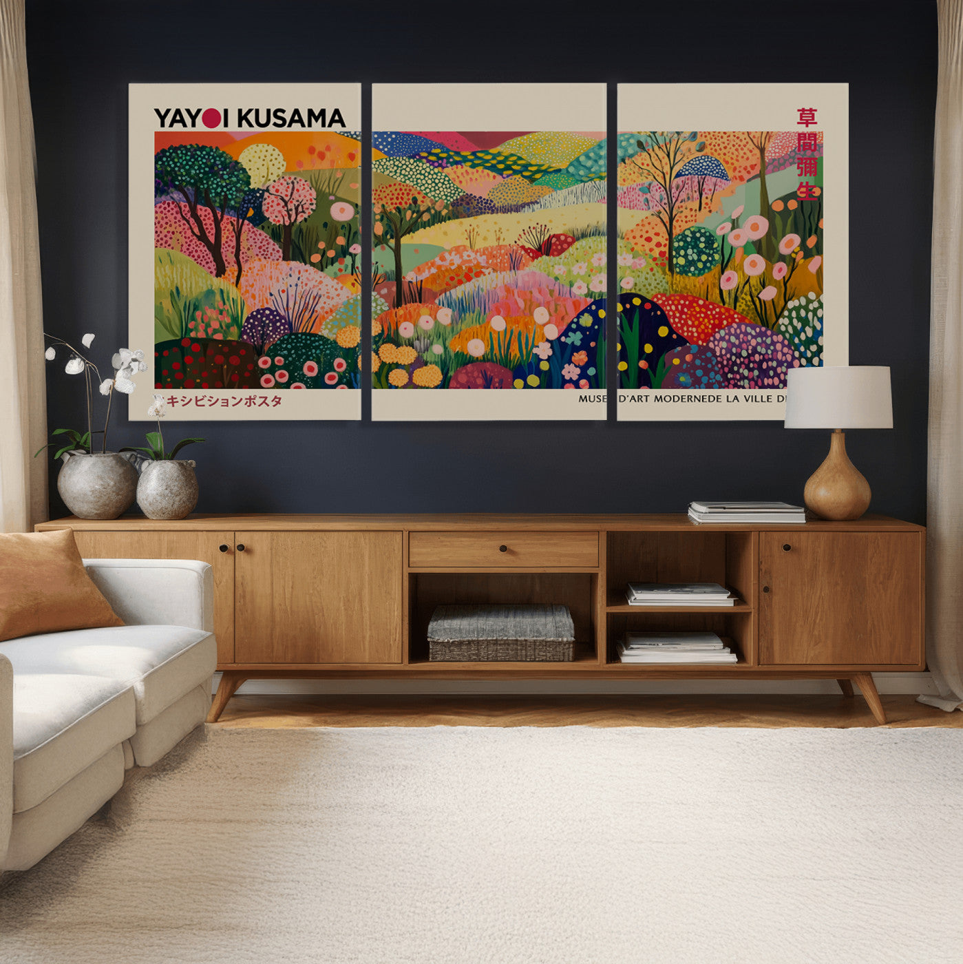 98921-MGV-CV-36X24 - Framed Yayoi Kusama 1986 Wall Art Print – Japanese Wall Art Print, Wabi Sabi Yayoi Kusama Print