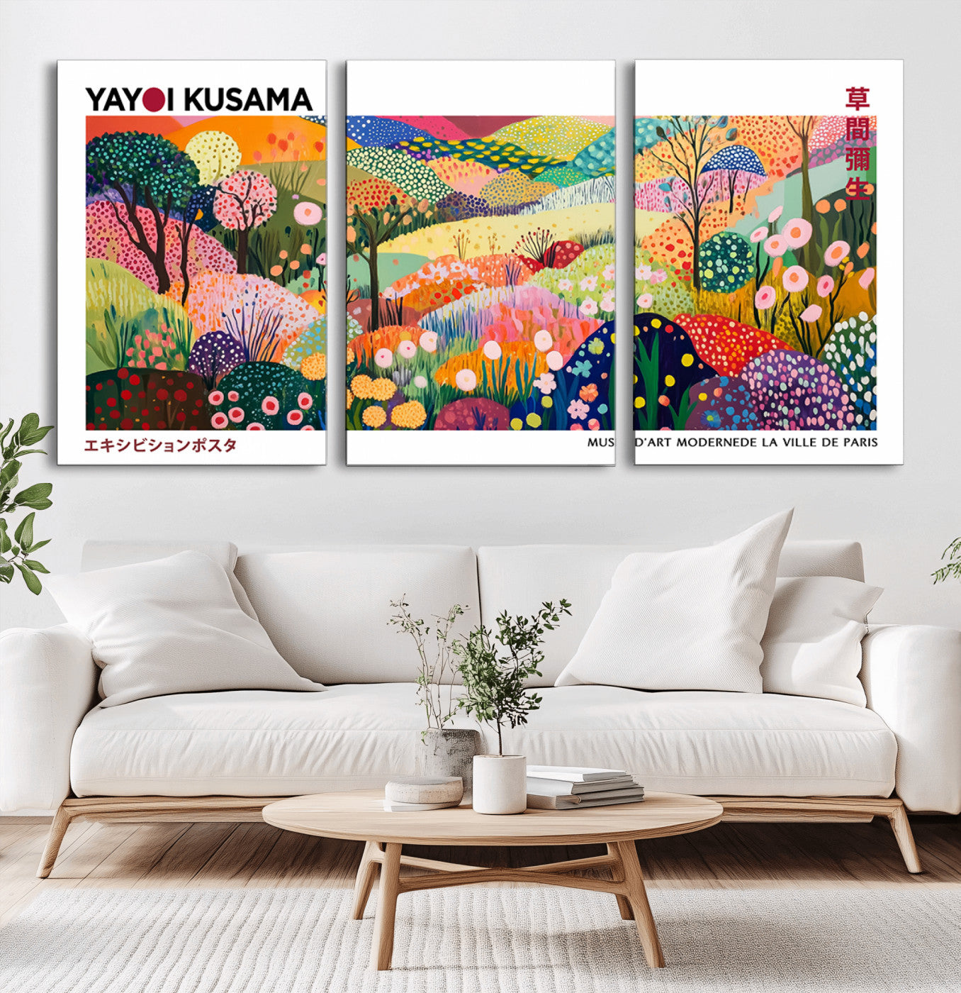 MGV-CV-60X30-3P - Framed Yayoi Kusama 1986 Wall Art Print – Japanese Wall Art Print, Wabi Sabi Yayoi Kusama Print -