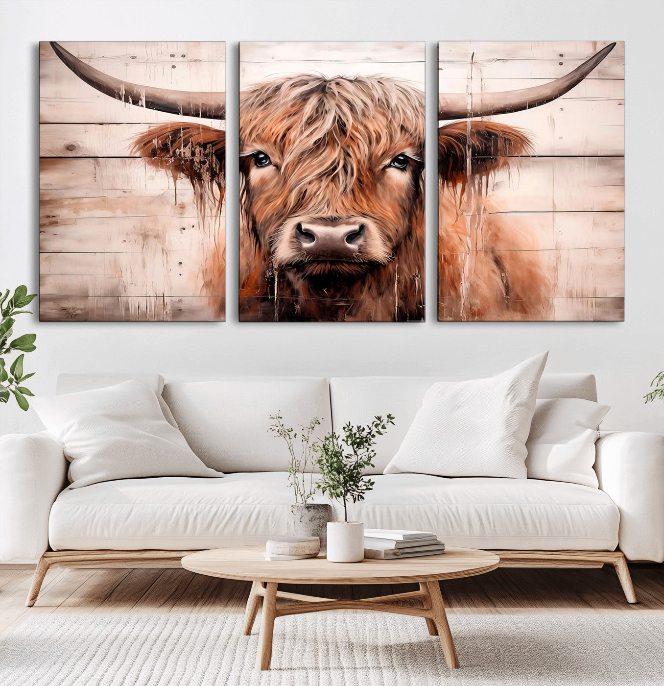 MGV-CV-60X30-3P - Vintage Scottish Highland Cow Cattle Art Print Farmhouse Wall Art Canvas Print