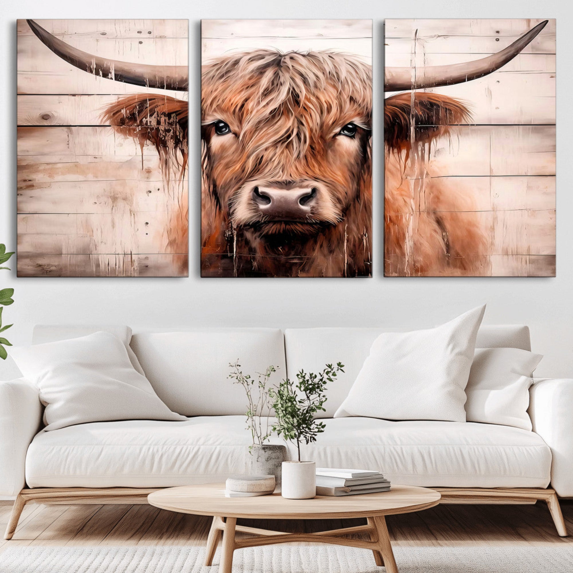 93730-MGV-CV-36X24-Vintage Scottish Highland Cow Cattle Art Print Farmhouse Wall Art Canvas Print