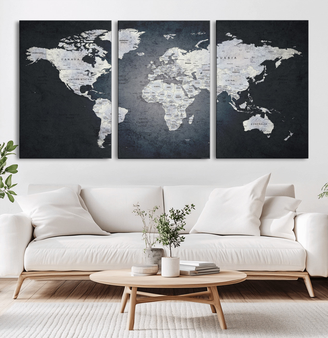 MGV-CV-60X30-3P - World Map Wall Art Canvas Print for Home and Office Decor