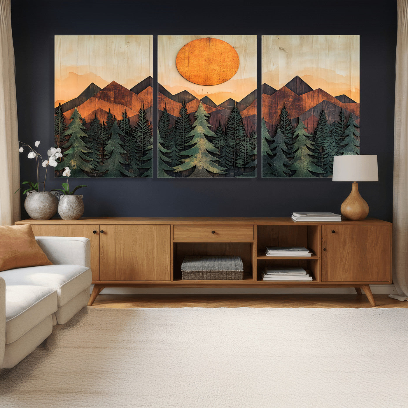 77739-MGV-CV-36X24 - Wood Style Sunset Mountain Landscape Canvas Wall Art Print - Nature Decor for Living Room, Office