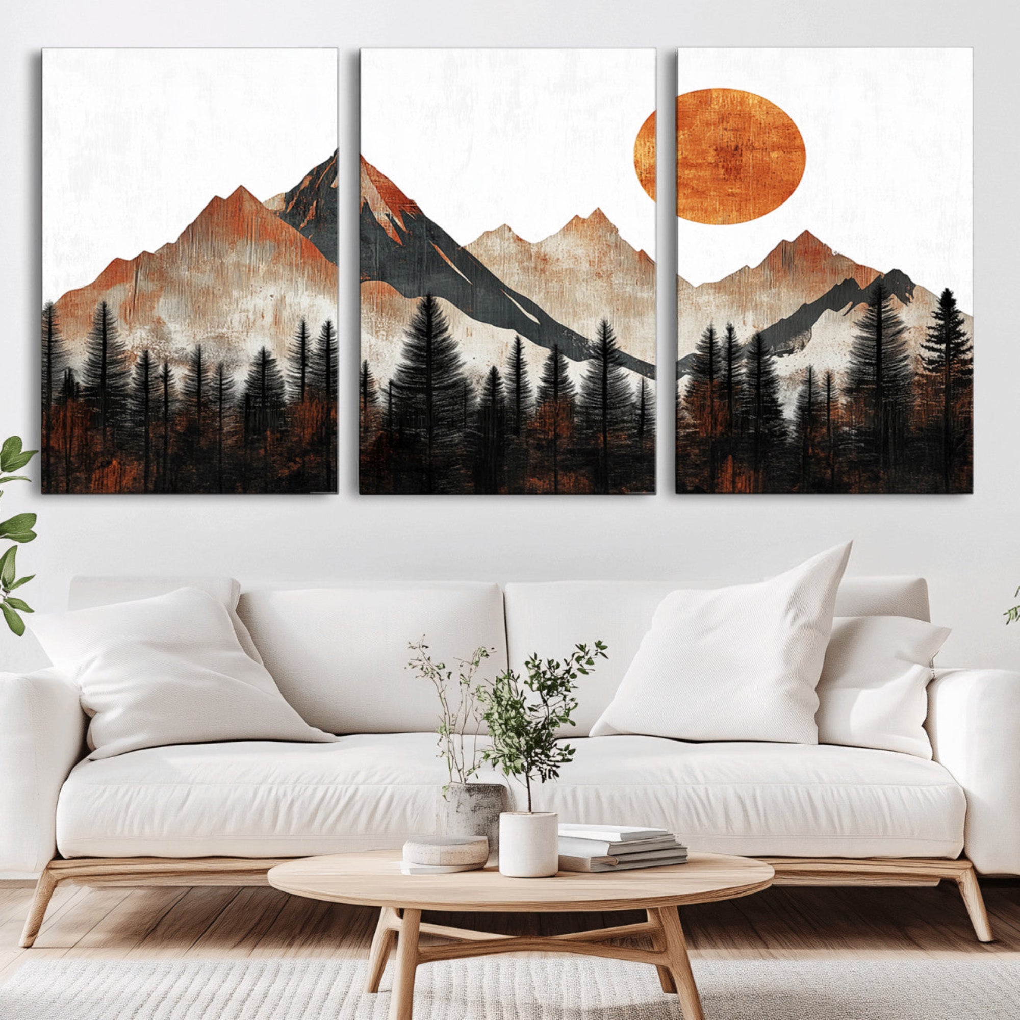 71366-MGV-CV-36X24-Modern Abstract Mountain Canvas Wall Art Print, Abstract Landscape Print, Rustic Sun and Mountains