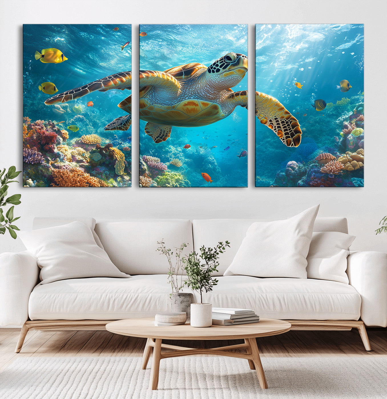 MGV-CV-60X30-3P - Sea Turtle Underwater Canvas Wall Art Print - Vibrant Ocean Wildlife Decor, Marine Wall Art
