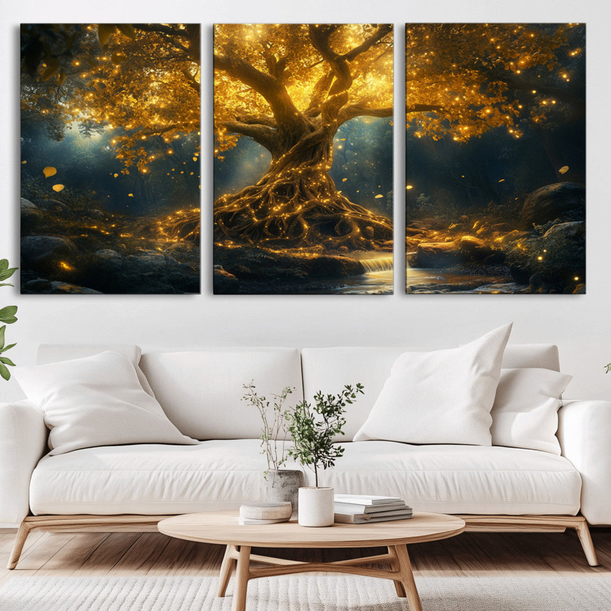 Golden Tree of Life Canvas Wall Art Print - Majestic Glowing Tree Wall ...