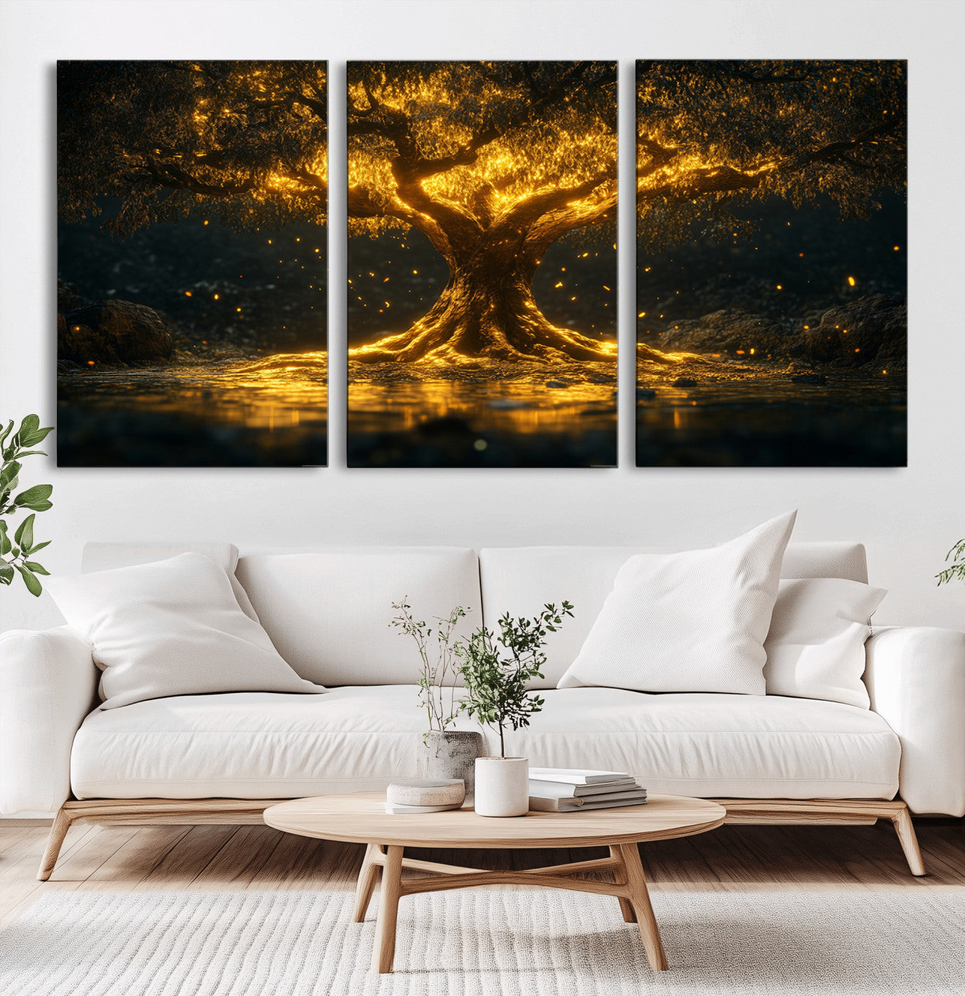 -Golden Tree of Life Canvas Wall Art Print - Majestic Glowing Tree Wall Art Print