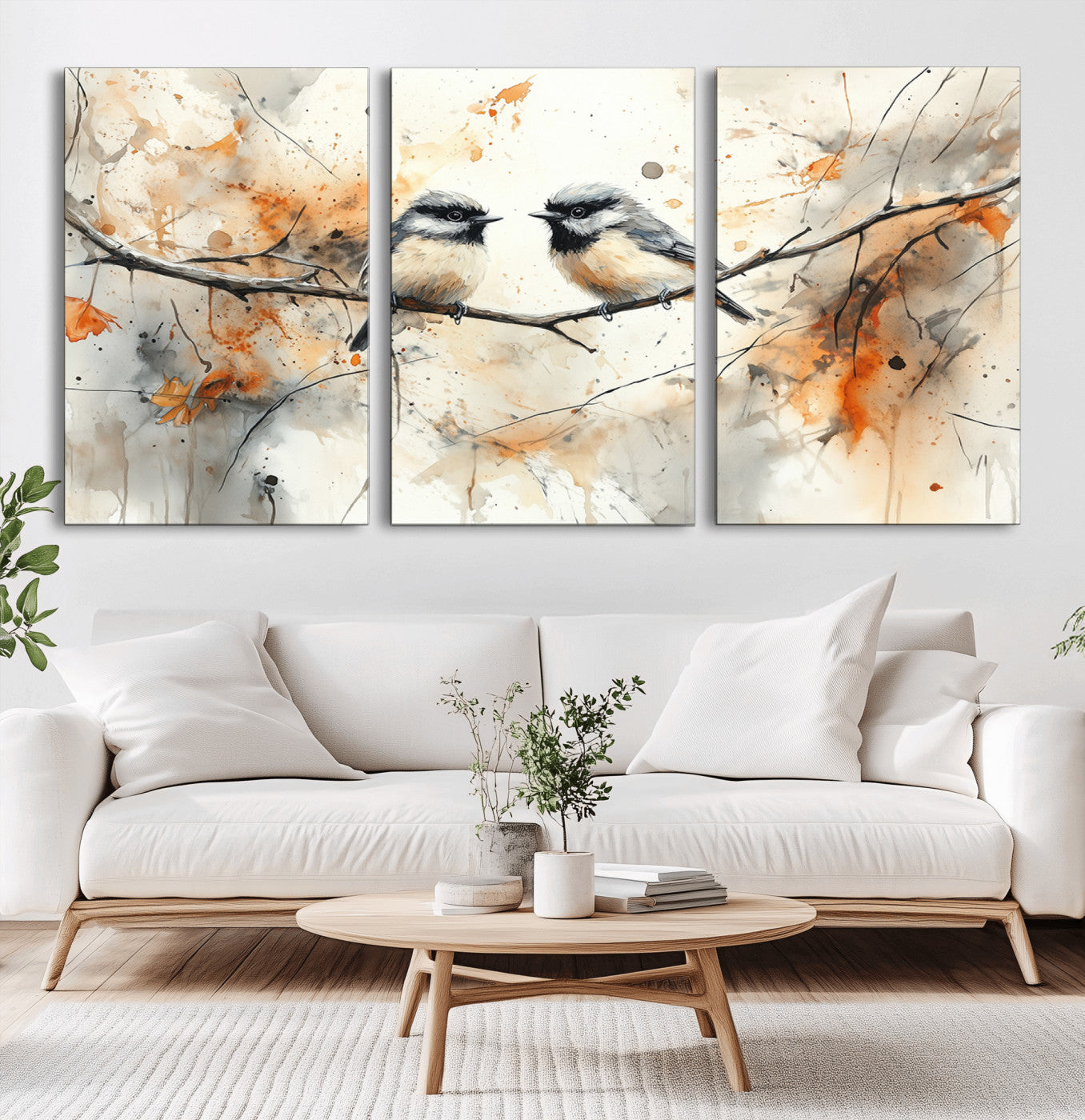 98244-MGV-CV-36X24-Abstract Watercolor Chickadee Bird Canvas Wall Art Print - Large Bird and Branch Wall Art, Modern