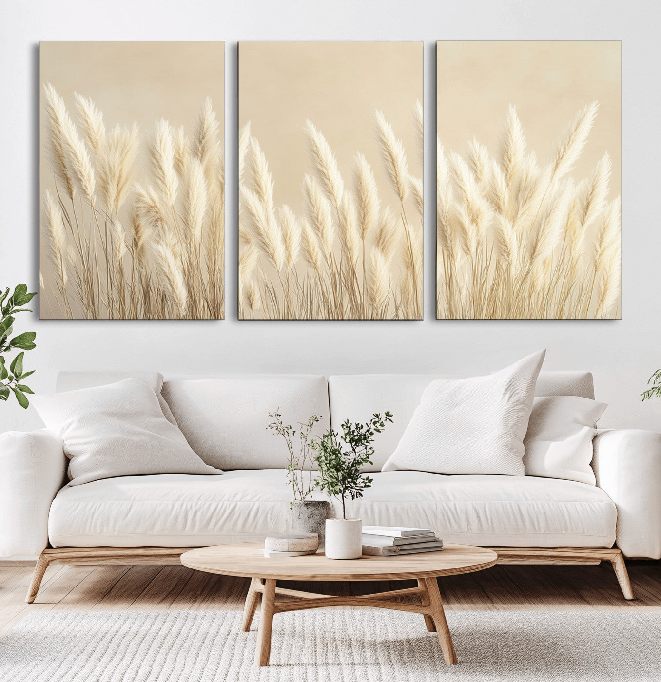 MGV-CV-60X30-3P - Grass Wall Art Print - Elegant Neutral Decor for Living Room, Boho Minimalist Artwork, Ready to Hang