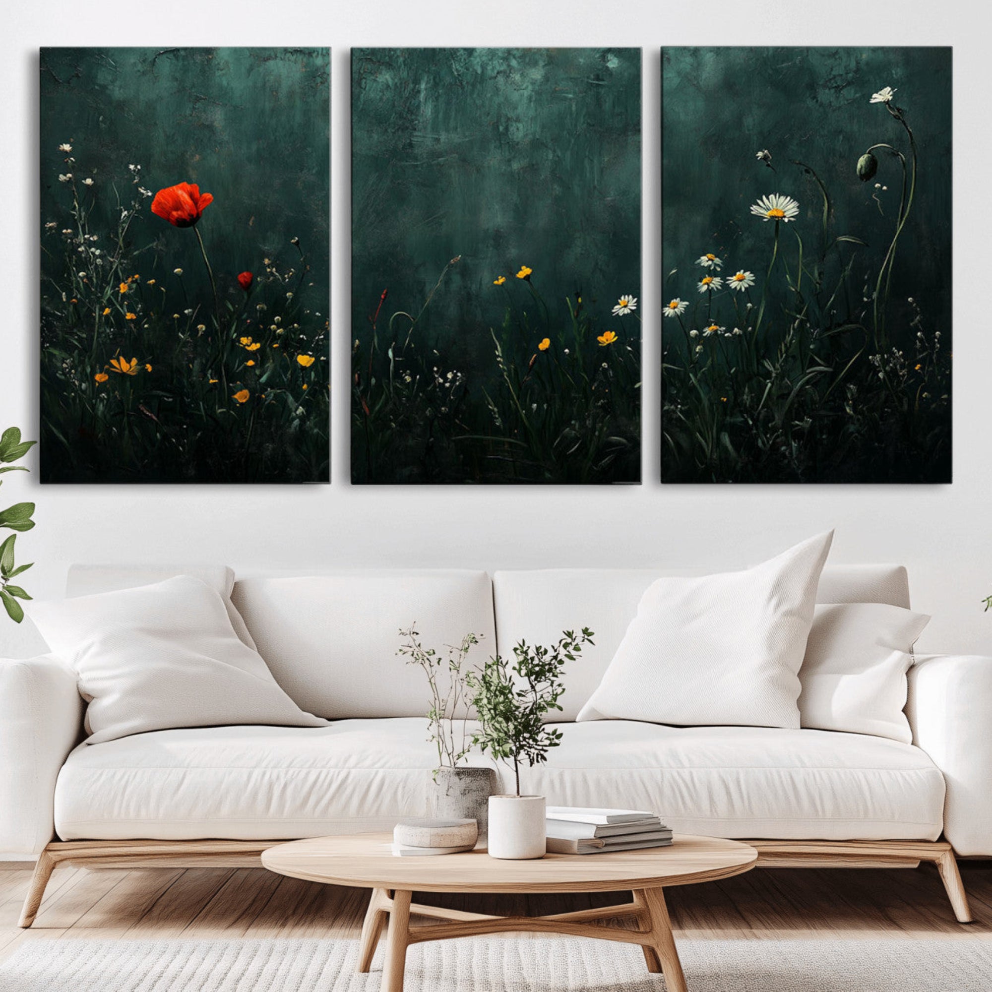 26218-MGV-CV-36X24-Wildflower Field Framed Wall Art, Vintage Botanical Landscape Sign, Botanical Wall Art, Modern