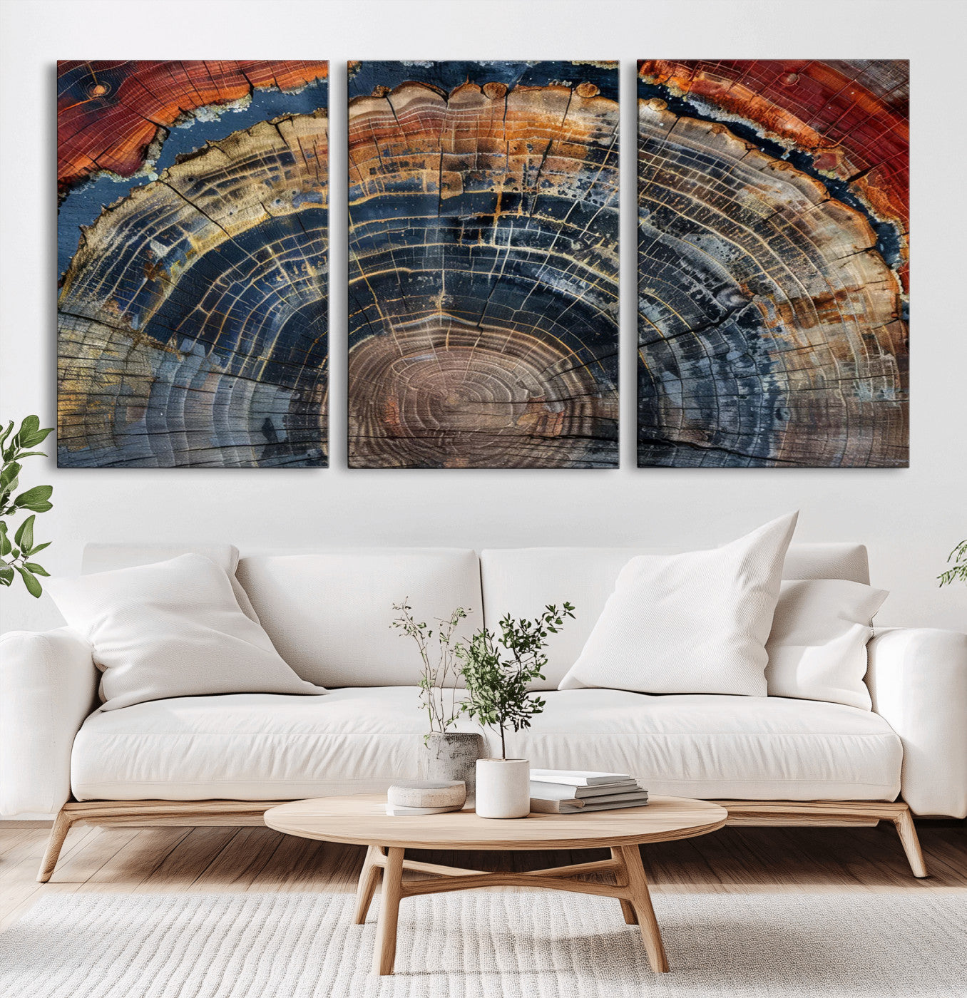 MGV-CV-60X30-3P - Abstract Tree Ring Wall Art, Colorful Framed Tree Ring Wall Decor, Minimalist Home Canvas Art,