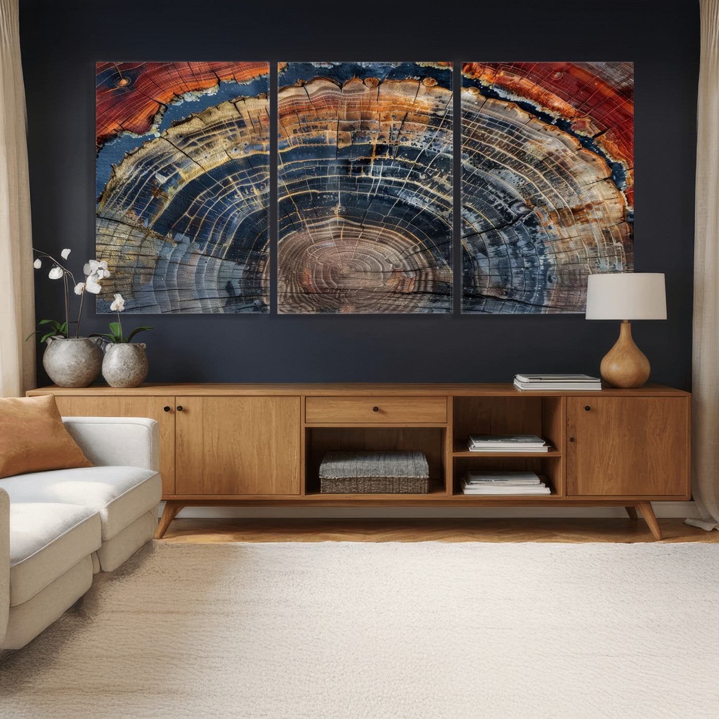 63519-MGV-CV-36X24 - Abstract Tree Ring Wall Art Canvas Print – Colorful Framed Minimalist Nature Tree Rings Home Artwork for Home and Office Decor