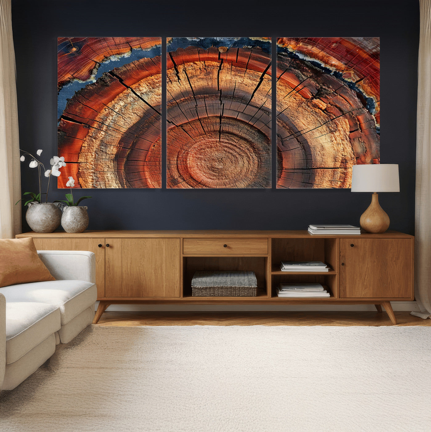 28555-MGV-CV-36X24 - Abstract Tree Ring Art Wall Art Canvas Print for Modern Farmhouse Decor, Colorful Tree Ring Wall Decor, Minimalist Home Canvas Art