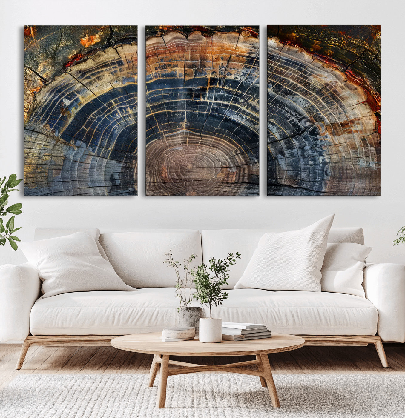 MGV-CV-60X30-3P - Framed Tree Ring Wall Art - Abstract Colorful Tree Ring Wall Decor, Minimalist Home Canvas Art,
