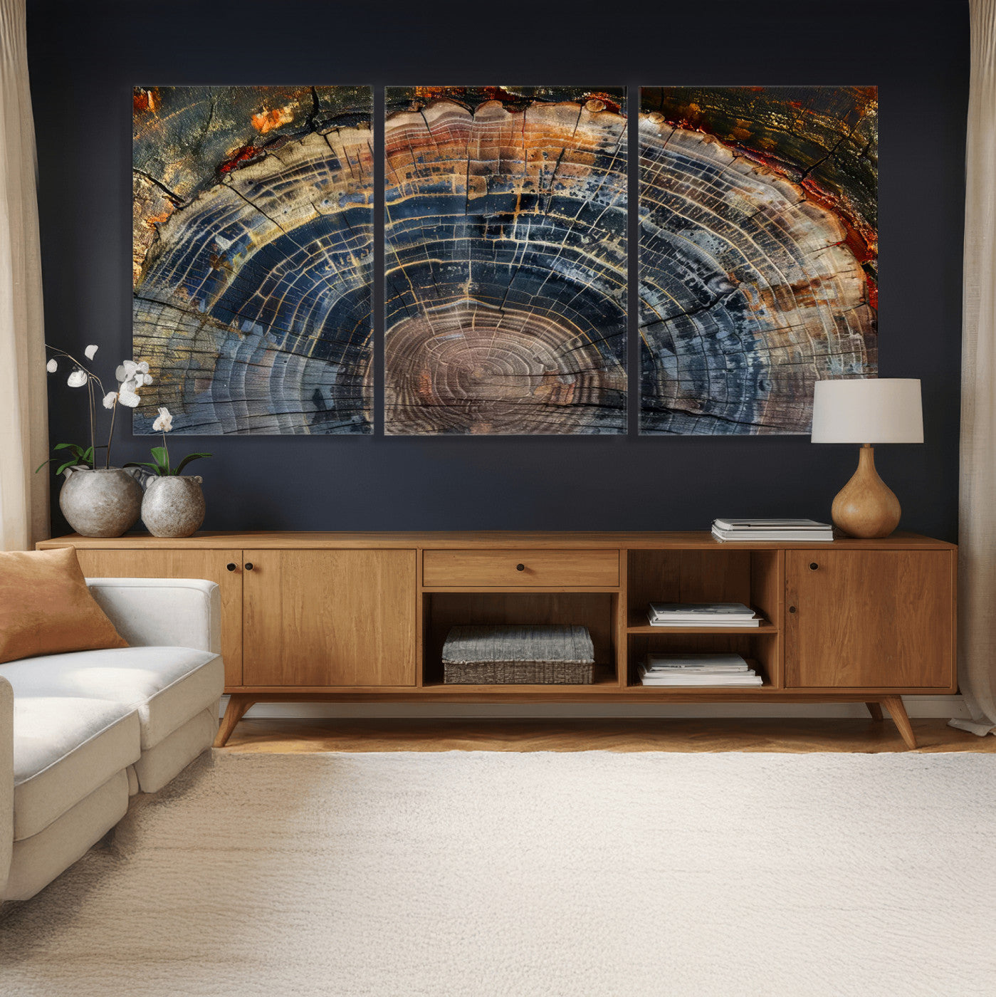 16193-MGV-CV-36X24 - Framed Wood Tree Ring Wall Art - Abstract Colorful Wood Ring Wall Decor for Minimalist Home Decor