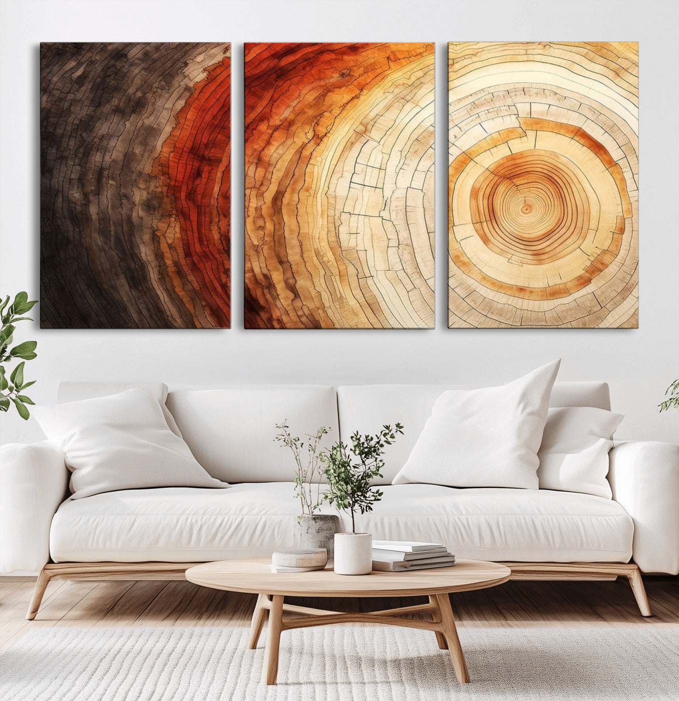 MGV-CV-60X30-3P - Tree Ring Print on Canvas Wall Art, Tree Stump Print, Wood Wall Art Living Room, Abstract Natural