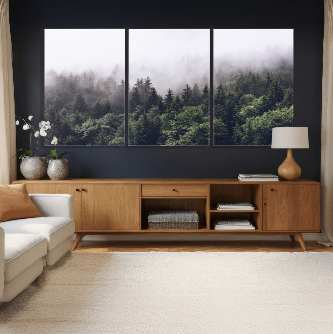 Misty Forest Canvas Wall Art | Serene Triptych Nature Print