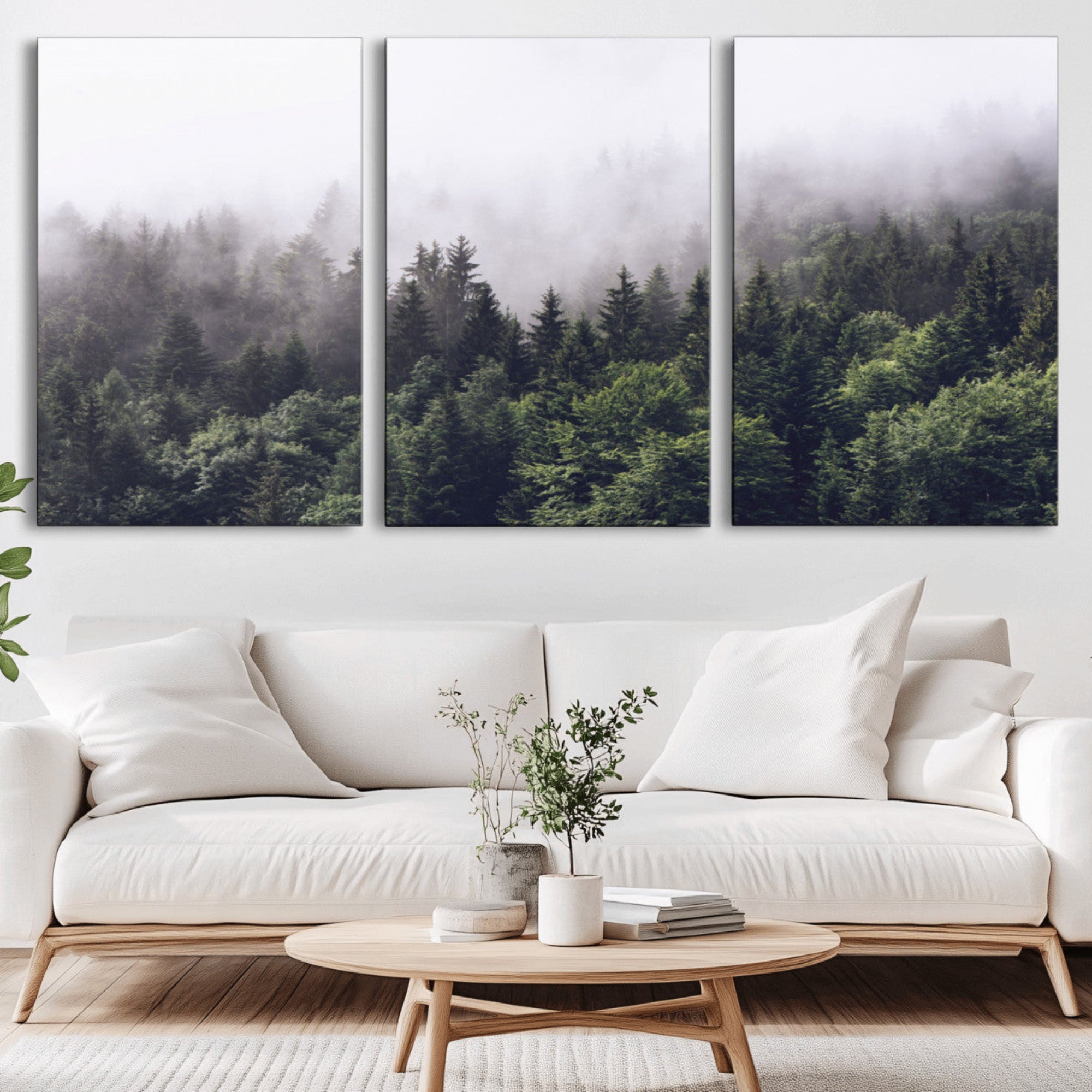 42578900-MGV-CV-36X24-Misty Forest Wall Art | Foggy Forest Canvas Print | Large Nature-Inspired Misty Tree Landscape for