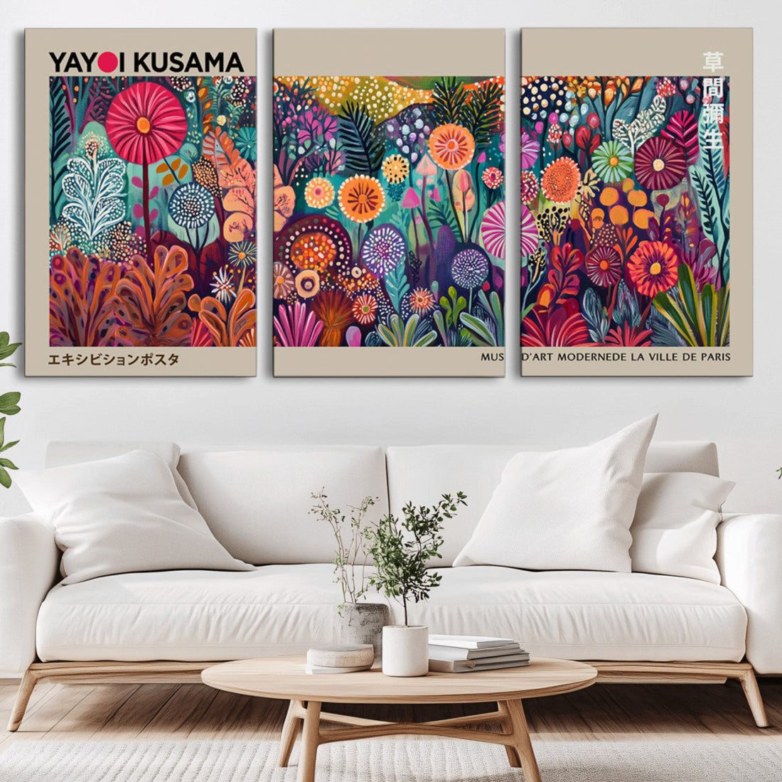 Yayoi Kusama Wall Art Canvas Print, Abstract Art, Large Framed Wall Art Print, Japanese Wabi Sabi Gallery Wall Art