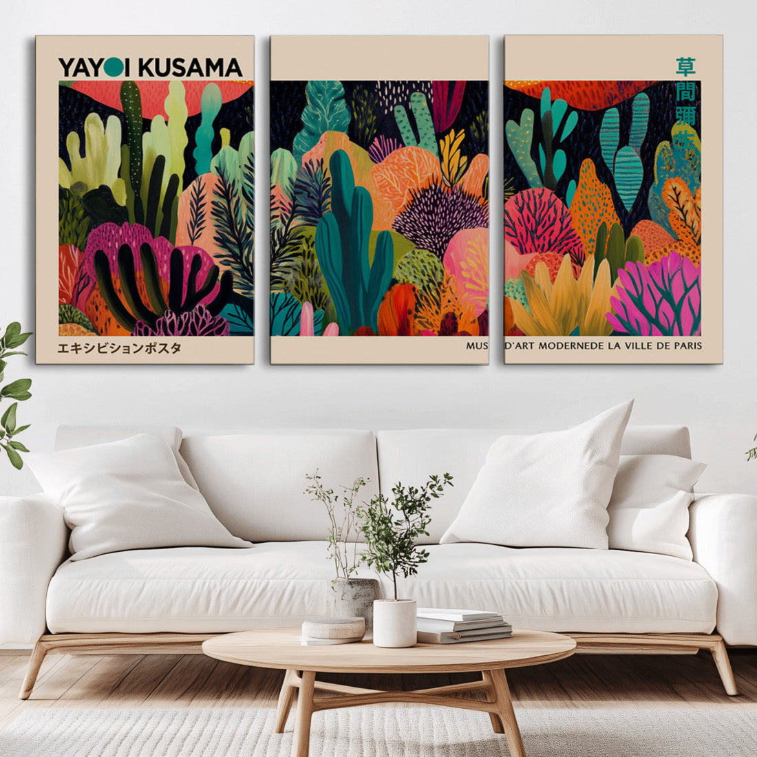 Yayoi Kusama Wall Art Canvas Print, Abstract Art, Large Framed Canvas Print, Japanese Wabi Sabi Wall Art