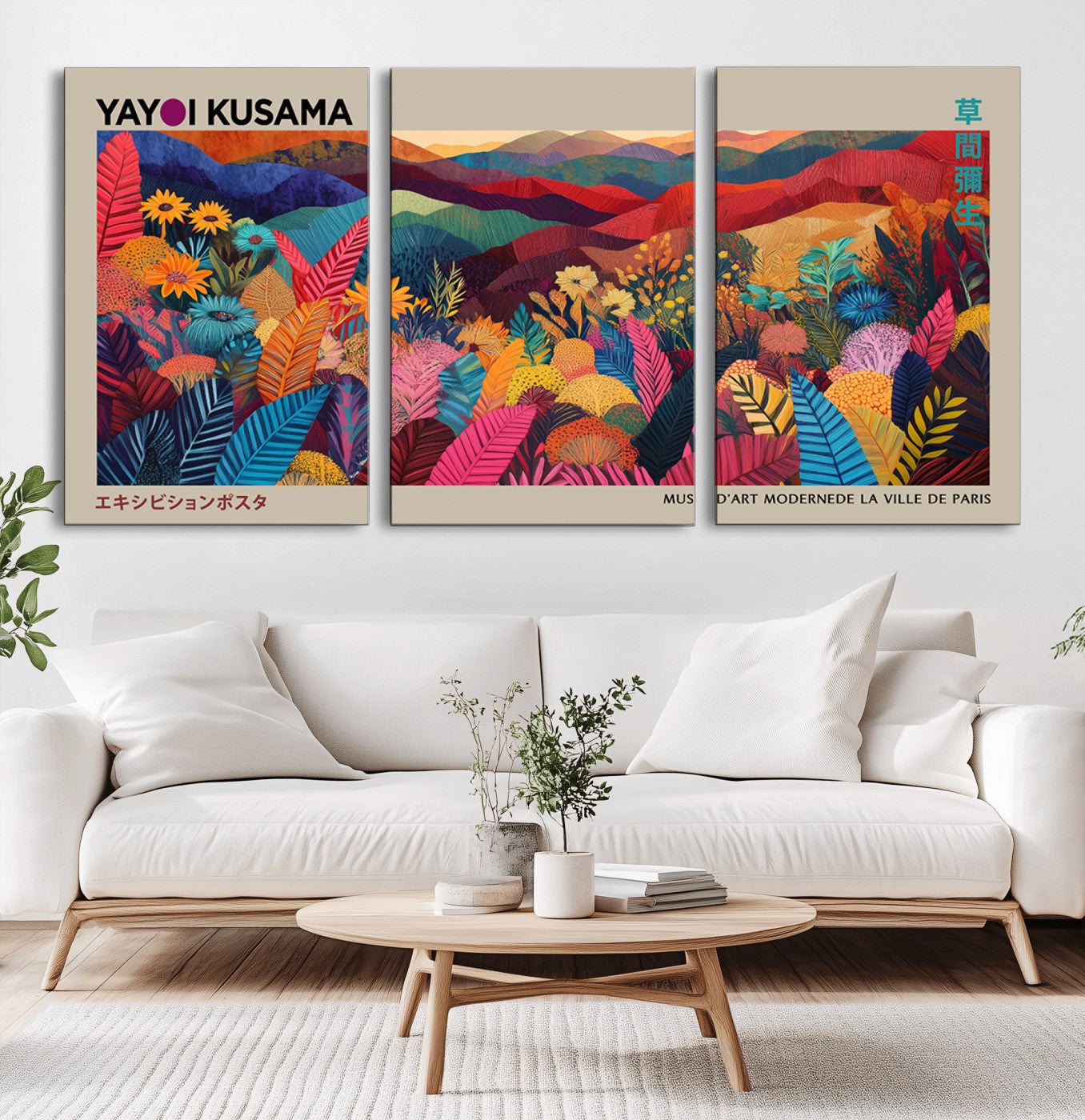 MGV-CV-60X30-3P - Yayoi Kusama Wall Art Canvas Print, Abstract Art, Large Yayoi Kusama Framed Print, Japanese Wabi