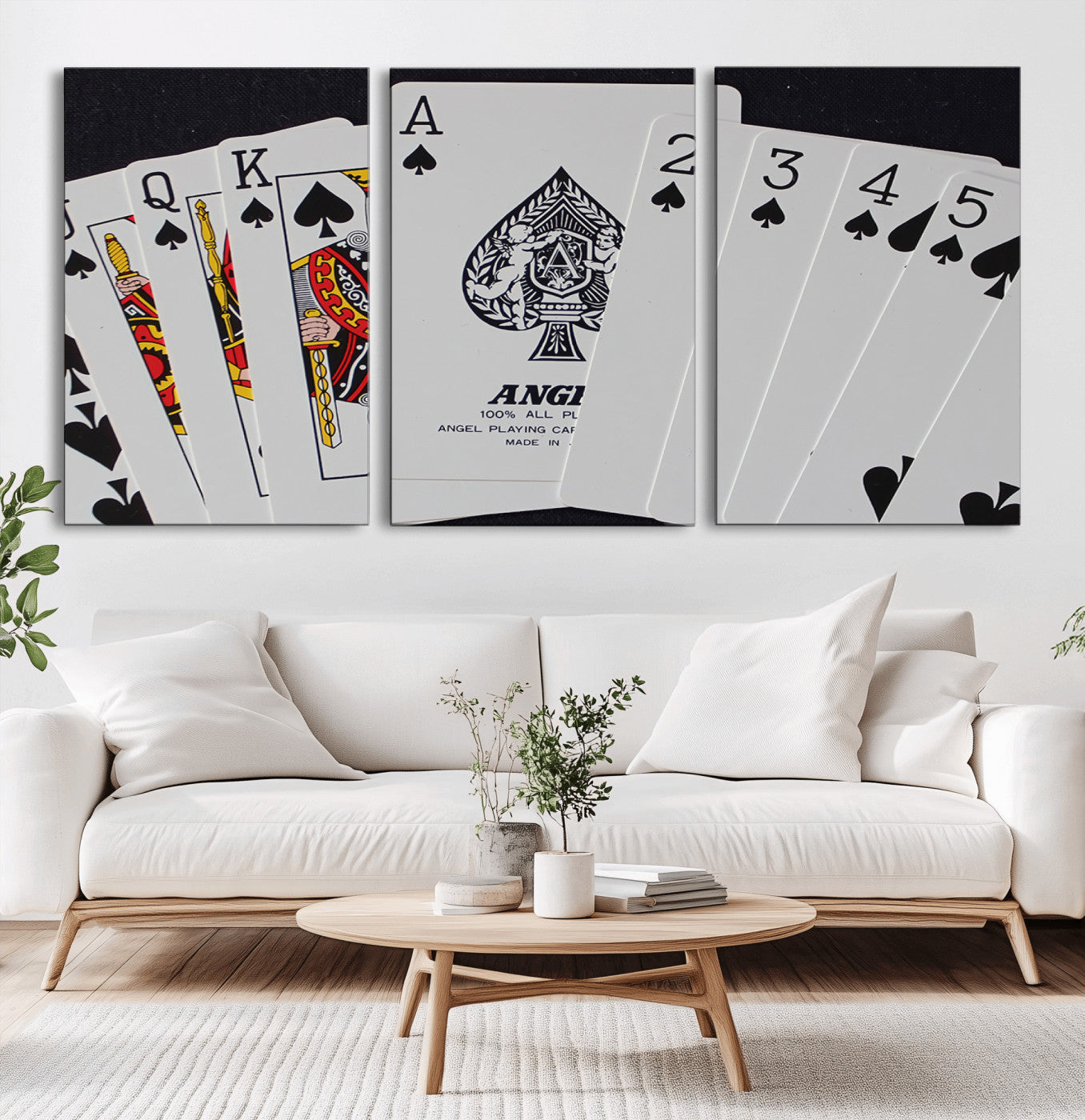 MGV-CV-60X30-3P - Poker Wall Art - Playing Cards Canvas Wall Art Print - Ace of Spades and Royal Flush Design, Perfect