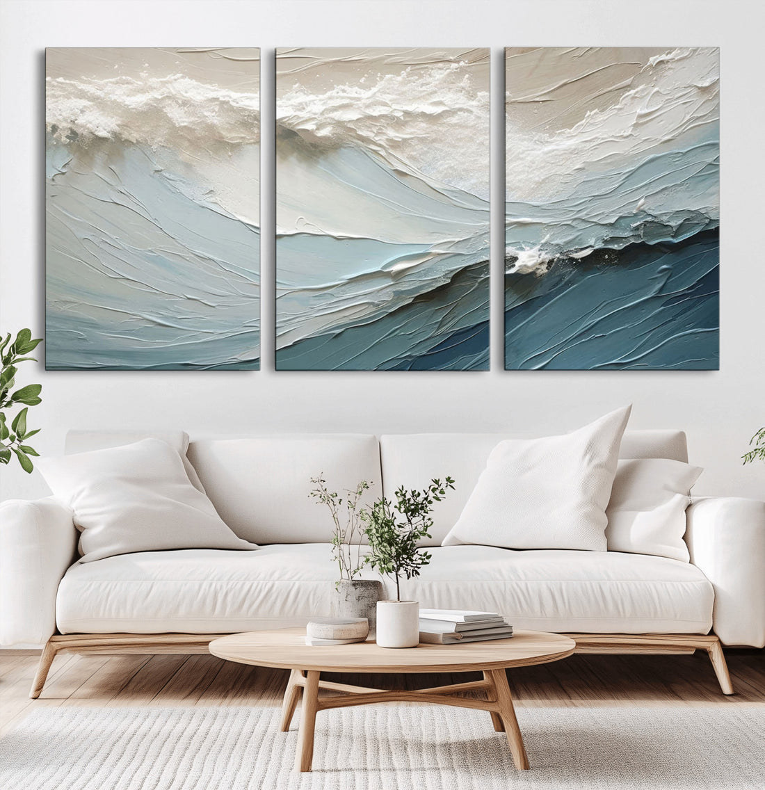 Waves Abstract Wall Art Print, Modern Framed Abstract Canvas Print for Living Room Decor