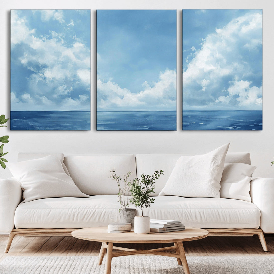 Abstract Ocean Print Artwork, Serene Blue Ocean and Sky Canvas Wall Art for Modern Coastal Decor