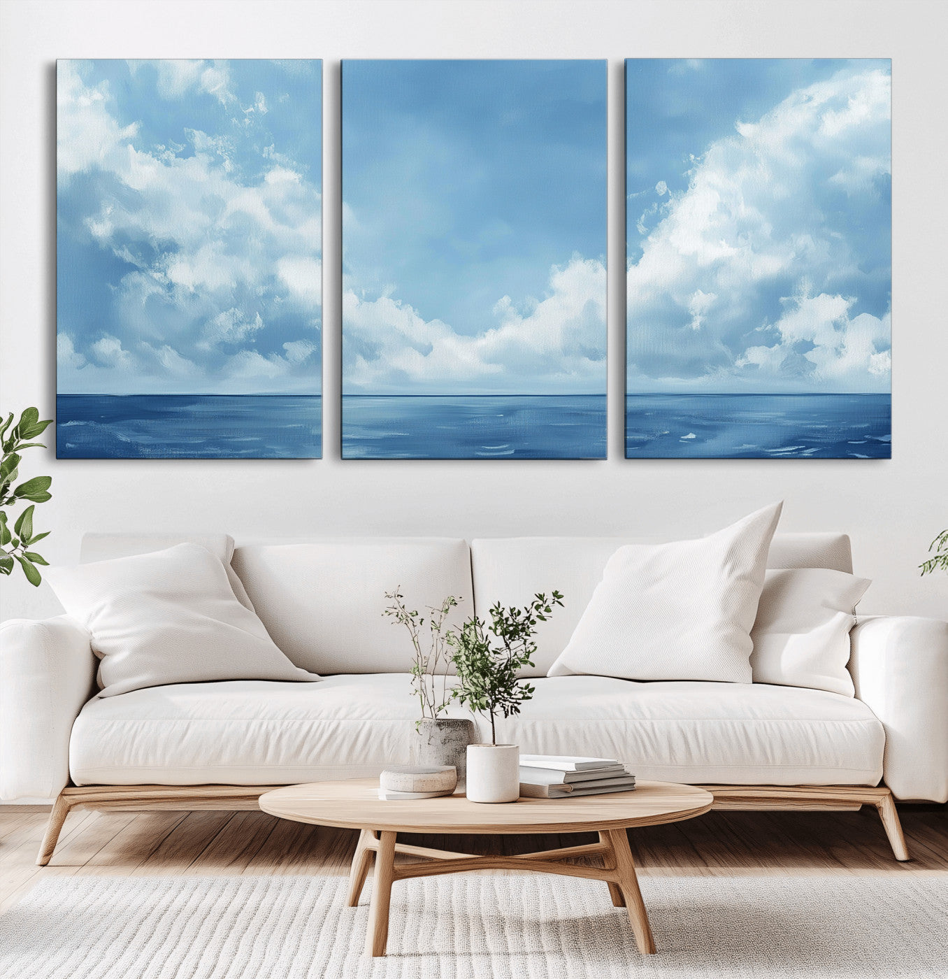 MGV-CV-60X30-3P - Abstract Ocean Print Artwork- Serene Blue Ocean Canvas Wall Art - Minimalist Ocean and Sky Canvas