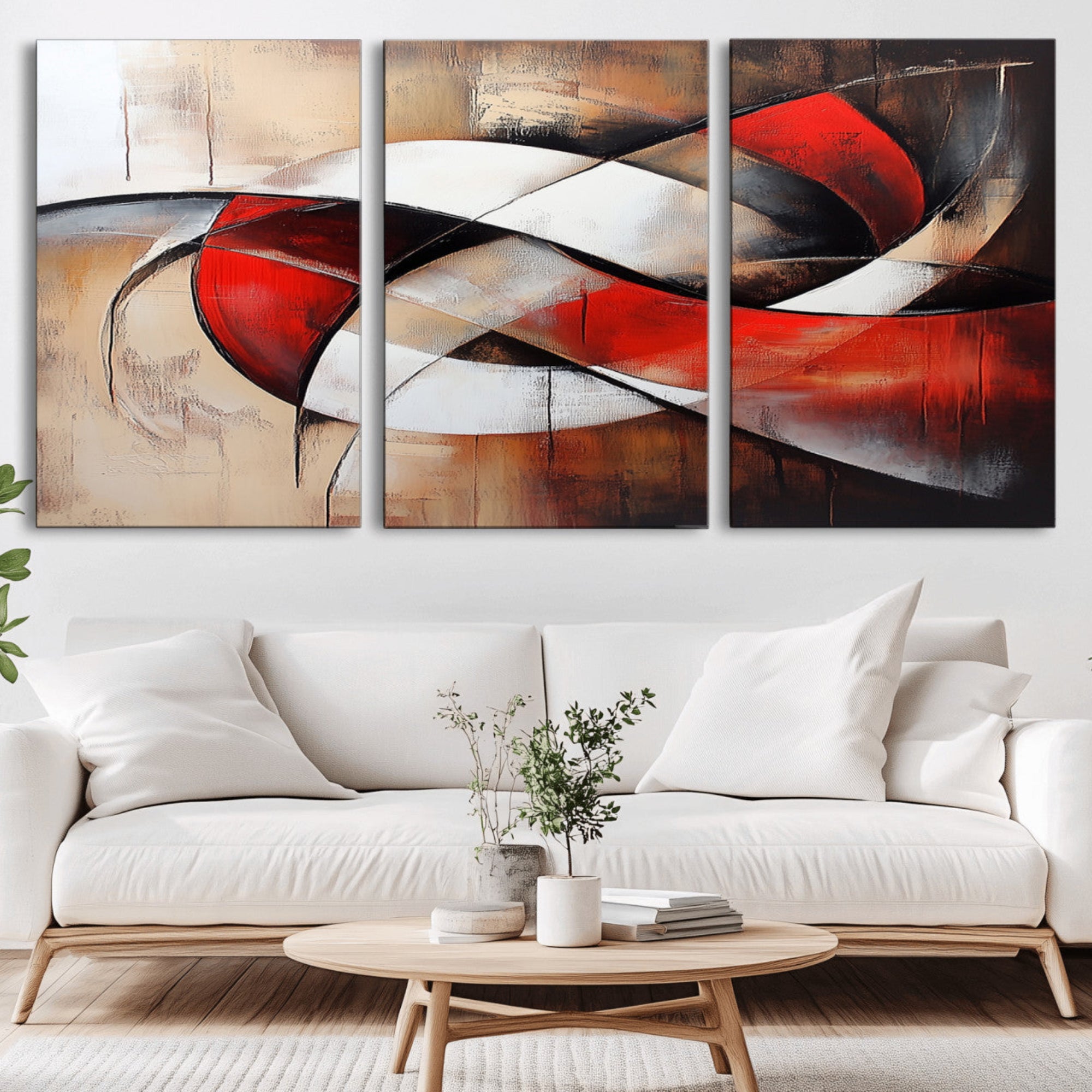 15342-MGV-CV-36X24-Abstract Wall Art - Modern Red and White Canvas Wall Art Print - Bold Geometric Abstract Canvas for