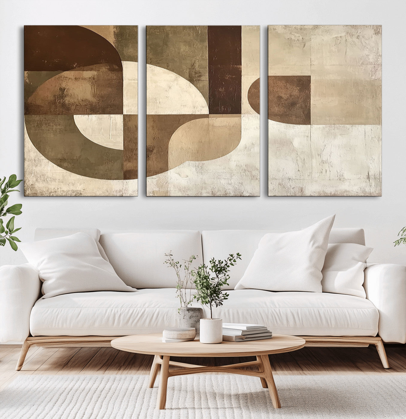 MGV-CV-60X30-3P - Wabi Sabi Geometric Wall Art | Abstract Modern Minimalist Canvas Print with Neutral Mid Century Art