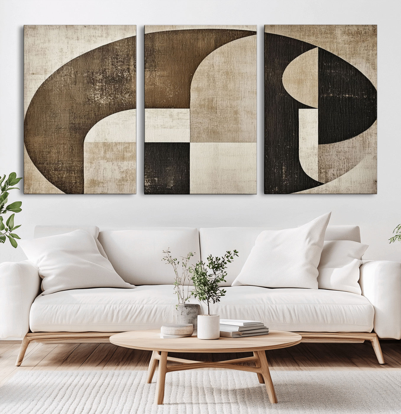 MGV-CV-60X30-3P - Wabi Sabi Abstract Wall Art | Geometric Modern Minimalist Canvas Print with Neutral Mid Century Art