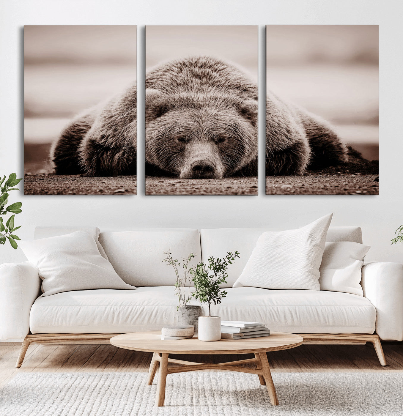 MGV-CV-60X30-3P - Grizzly Bear Wall Art Print - Bear Canvas Wall Art - Rustic Bear Portrait Canvas Print for Cabin