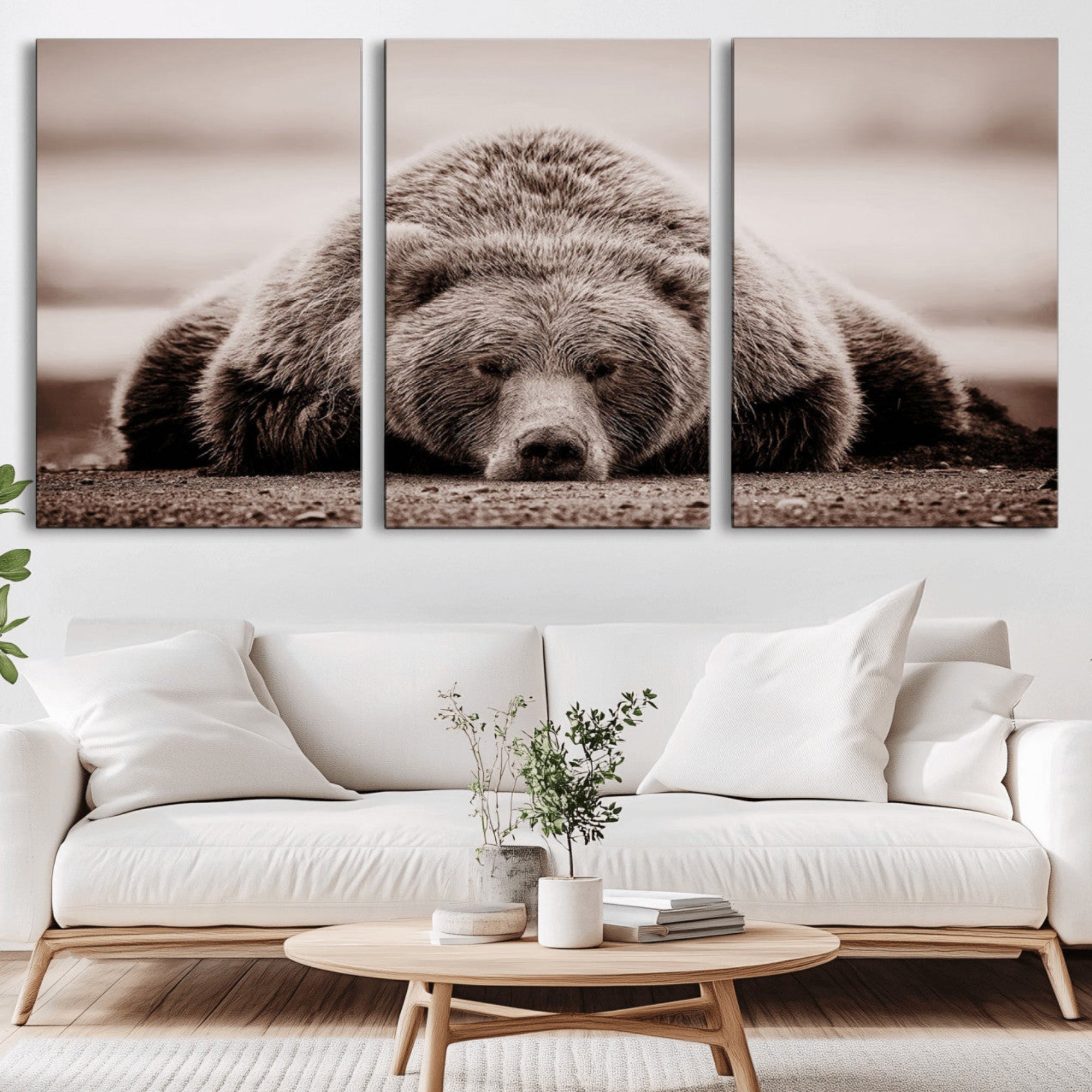 20611-MGV-CV-36X24-Grizzly Bear Wall Art Print - Bear Canvas Wall Art - Rustic Bear Portrait Canvas Print for Cabin