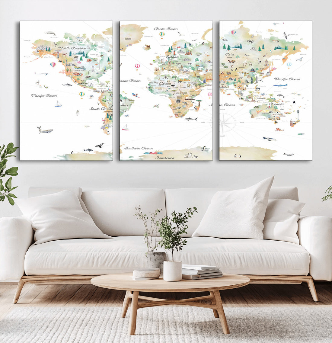 Animal World Map for Kids Room Decor